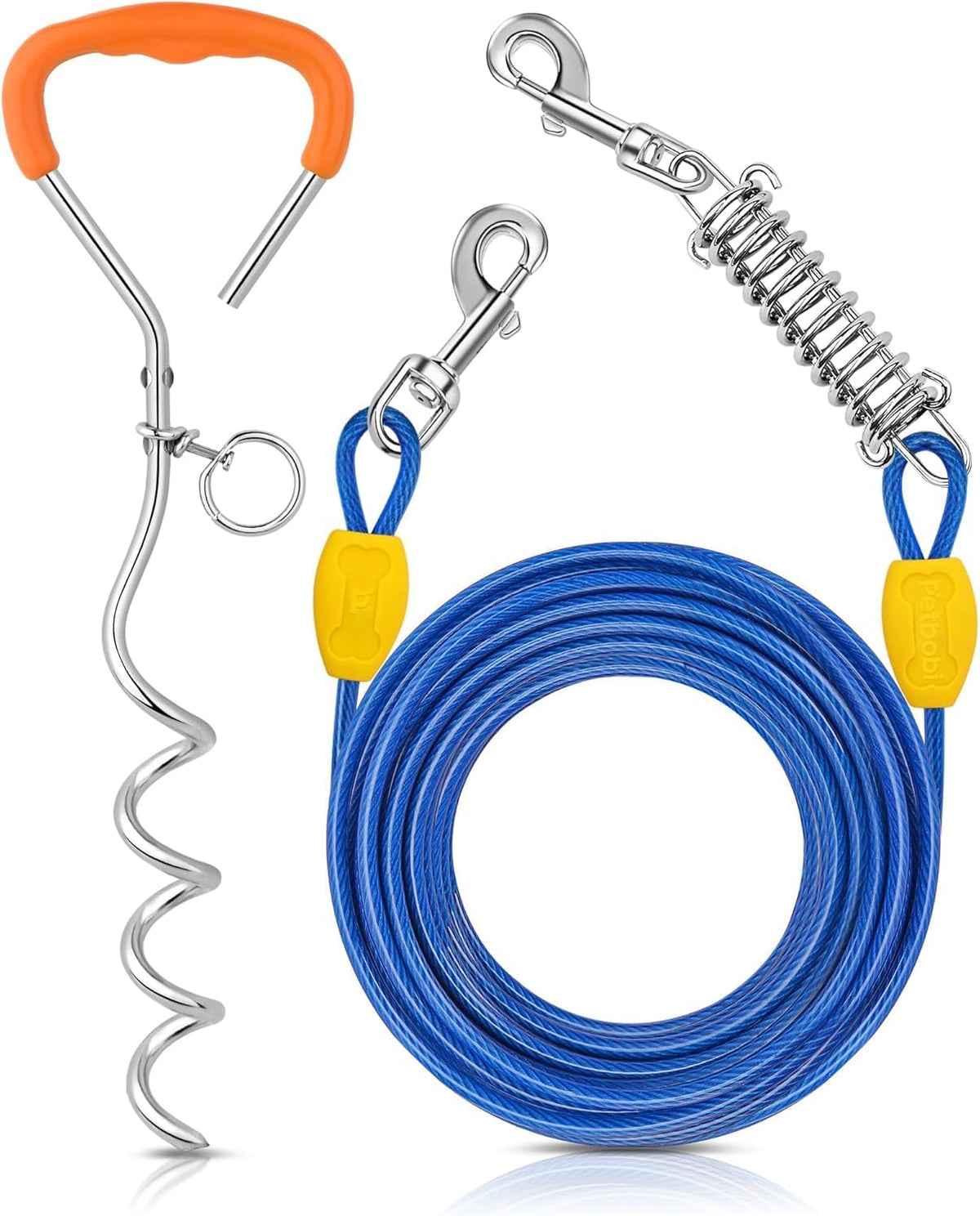 Petbobi Dog Tie Out Cable and Stake - 30 ft (120 lbs) / Blue