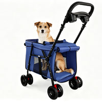 Pet Stroller, Foldable 4-Wheel Design, Breathable Mesh Dog Cat Stroller with Shockproof Wheels, Brake System, Storage Tr