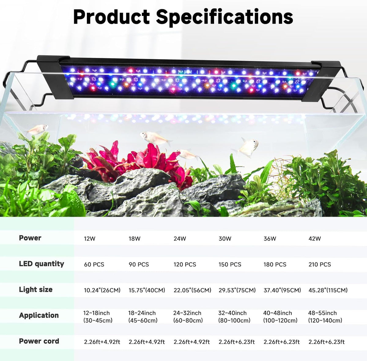 AQQA LED Aquarium Light, 24/7 & DIY Mode Full Spectrum Fish Tank Light – Essentials for Fish - For 40-48 inch fish tank - image 3
