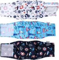 Pet Soft Dog Belly Bands - Washable Dog Diapers Belly Band for Male Dogs, Reusable Male Dogs Wraps - Sailor / Large (14''-18'')