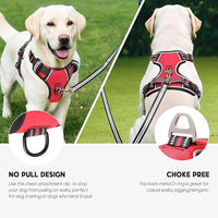 Timos Dog Harness Medium Sized, No Pull with Neck Lockable Snap,No Choke Front Clip Dog Reflective Harness,Adjustable Metal Rings 3 Buckles,Easy Control Handle for Medium Dogs Red M