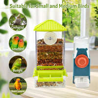 No-Mess Automatic Bird Feeder, Parakeet Cage Accessories – Essentials for Birds - A80 Green Feeder + Drinking Bottle - image 3