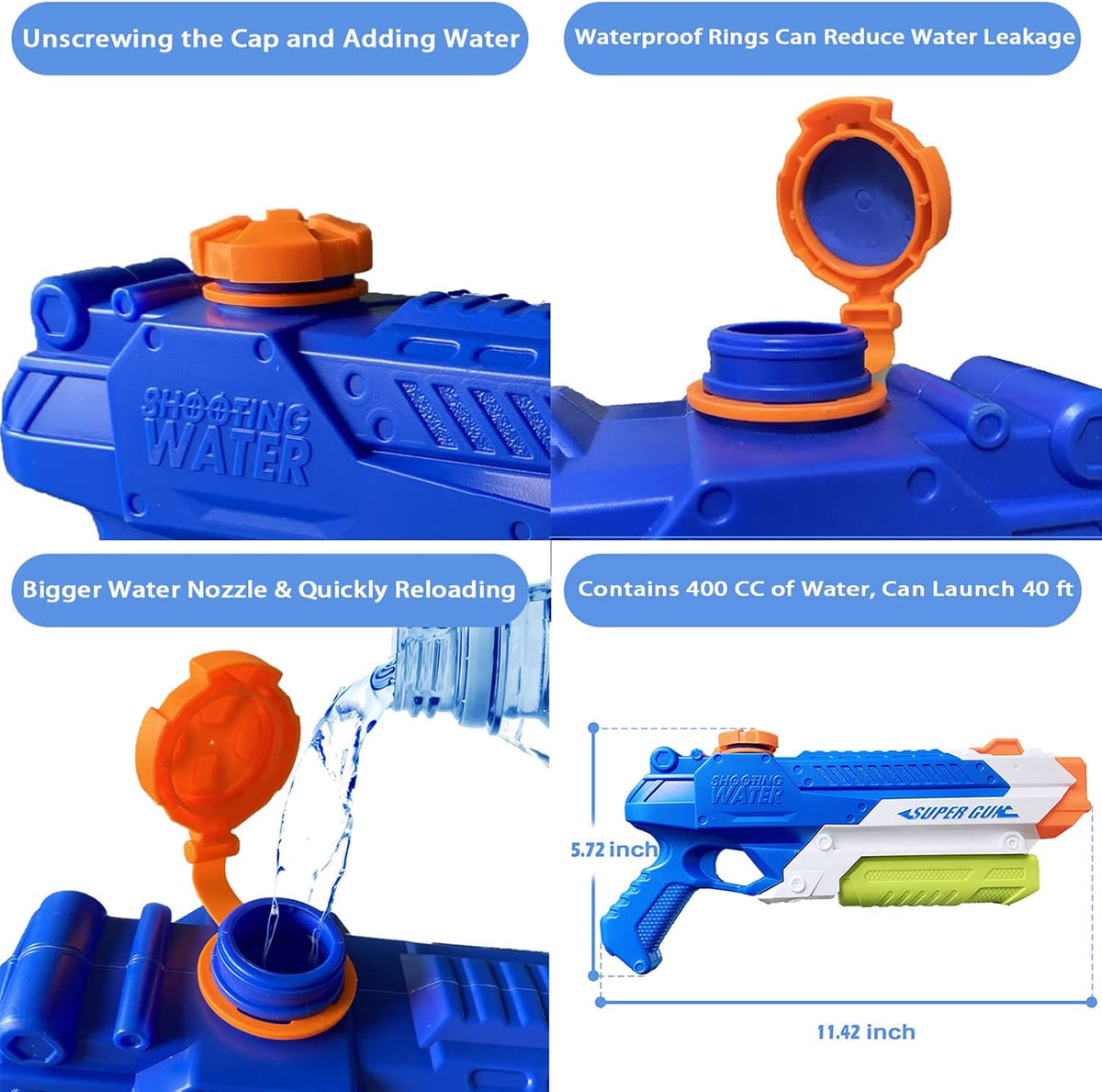 Water Guns for Kids, Summer Soaker Squirt Guns - 400cc - image 2