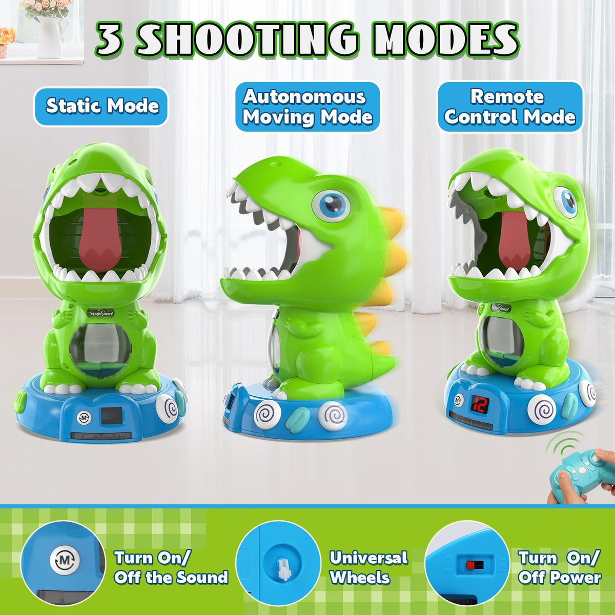 EagleStone T-Rex Dinosaur Shooting Target Game Toys with Air Power - 8808-11b-green - image 3