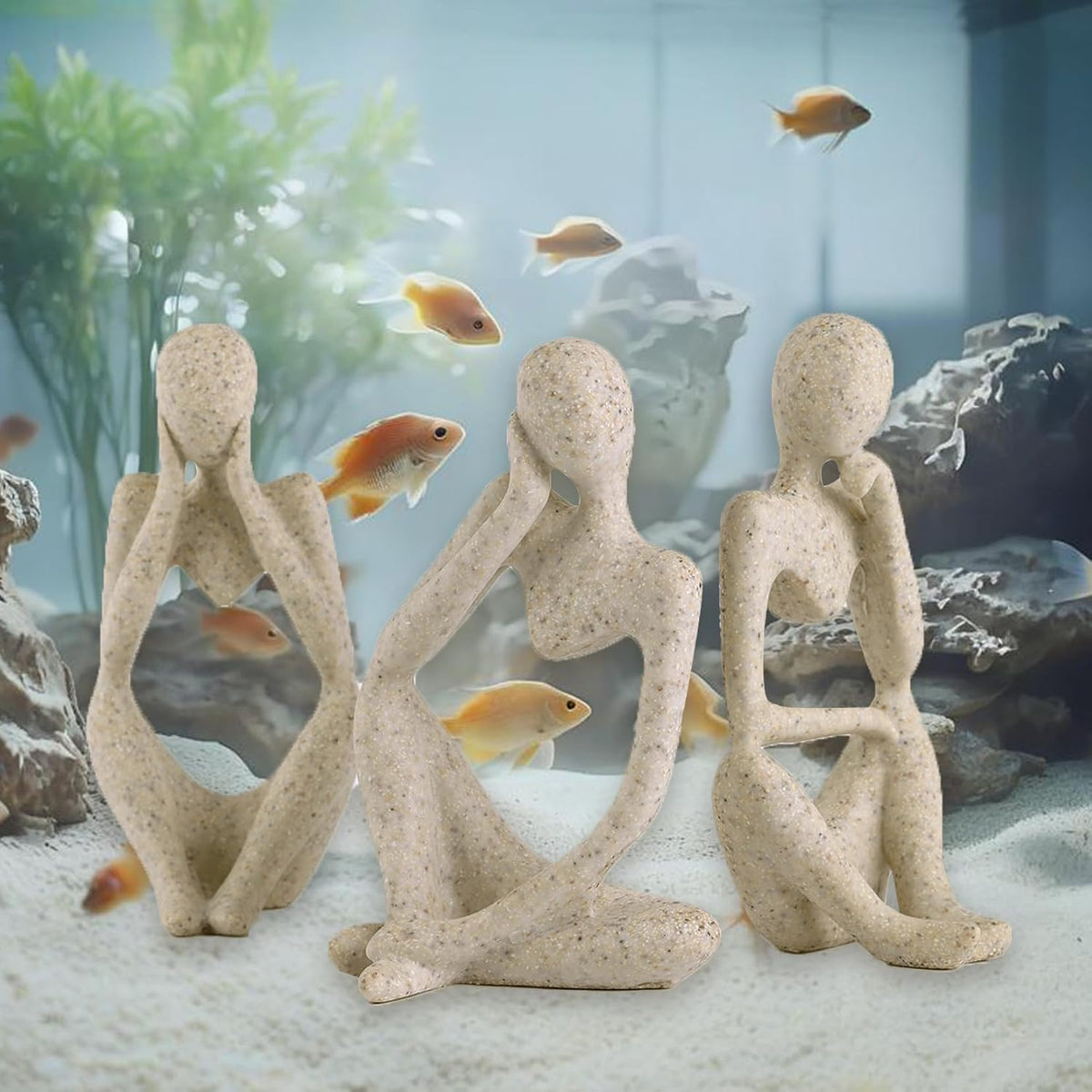 Minimalist Thinker Statue, Fish Tank Decor - 3 Pcs Thinker Statue