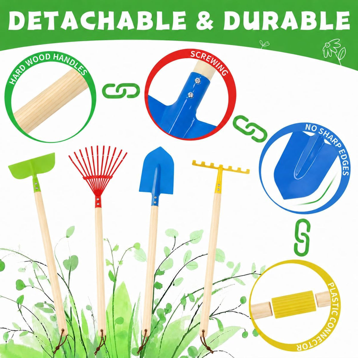 Magic4U 22 piece kids gardening tools set with shovel, rake, gloves and apron - view 7