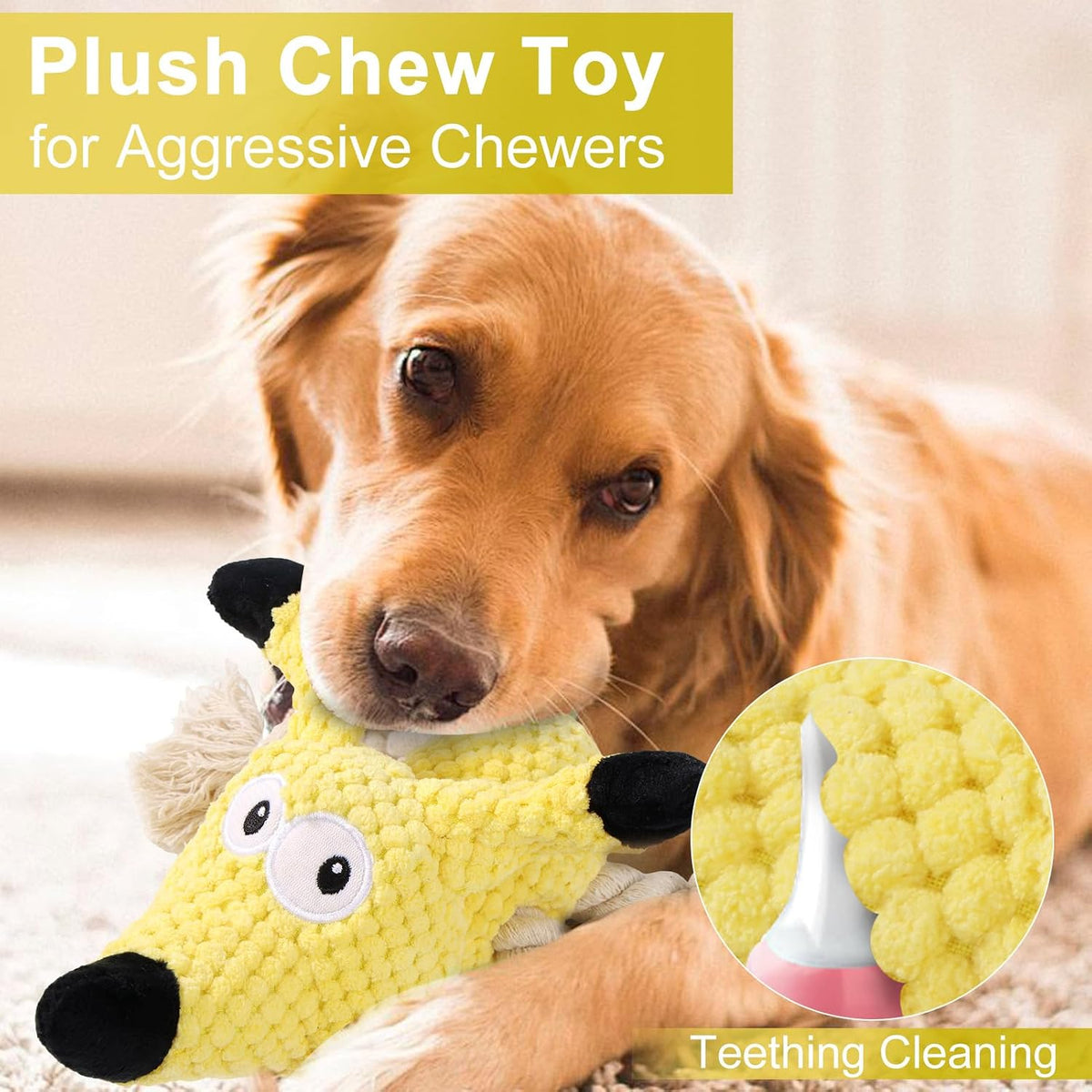Letsmeet Plush Dog Toy with Crinkle Paper and Ropes - Yellow - image 3