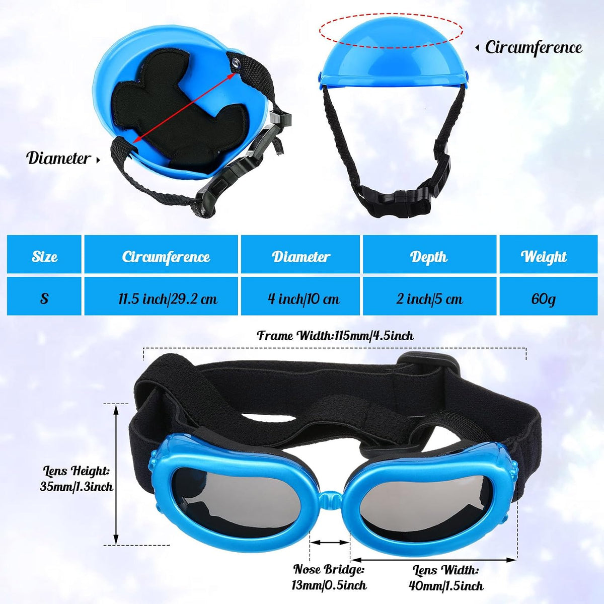 Frienda Dog Helmet and Goggles - S / Blue - image 2