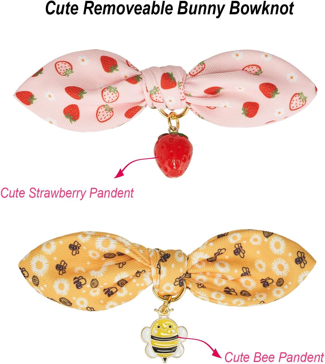 Cotton Bowtie Cat Collar with Bell 2 Pack Adjustable Breakaway Kitten - Bee + Strawberry / 7.5-11.4 Inch (Pack of 2) - image 4