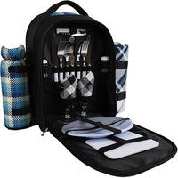 apollo walker Picnic Backpack Bag for 2 Person with Cooler Compartment, Detachable Bottle/Wine Holder, Fleece Blanket, Plates and Cutlery Set