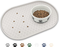 Dog Food Mat Spill-Proof Silicone Dog Bowl Mat Raised Edge Pet - Cream / 19"L x 12"W