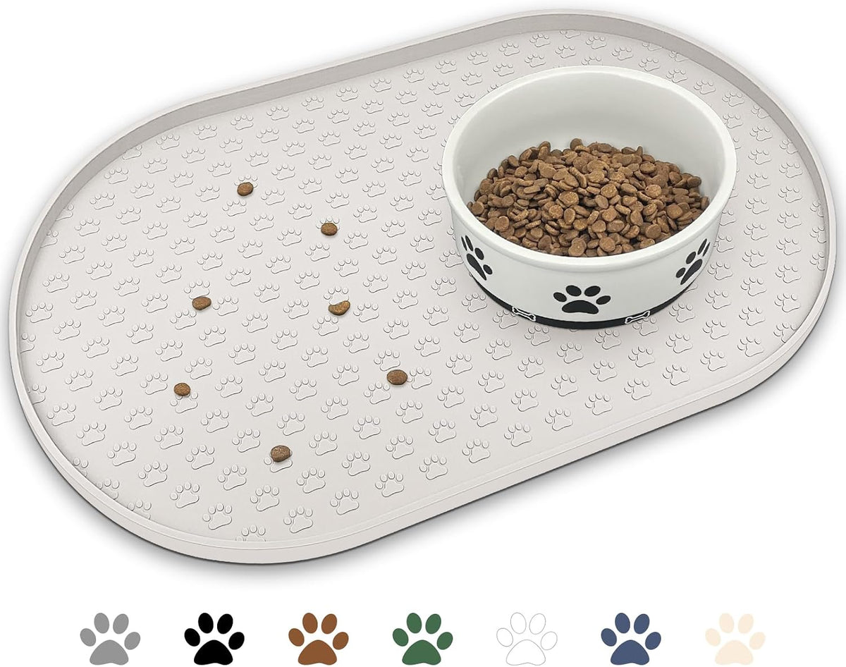 Dog Food Mat Spill-Proof Silicone Dog Bowl Mat Raised Edge Pet - Cream / 19"L x 12"W
