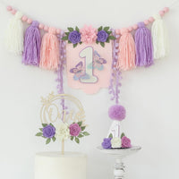 First Birthday Decorations for Boy Blue One Year Old High Chair - Purple White Pink - image 2