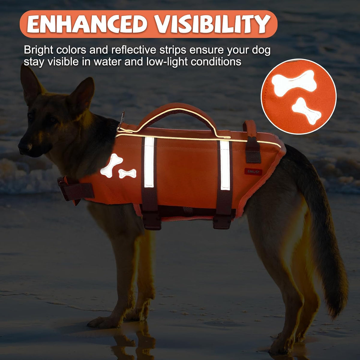 EMUST Dog Life Jacket, Waterproof, Breathable - L / NewOrange - image 4