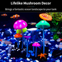 Uniclife glowing artificial mushroom aquarium decor in silicone with suction cup base - view 2