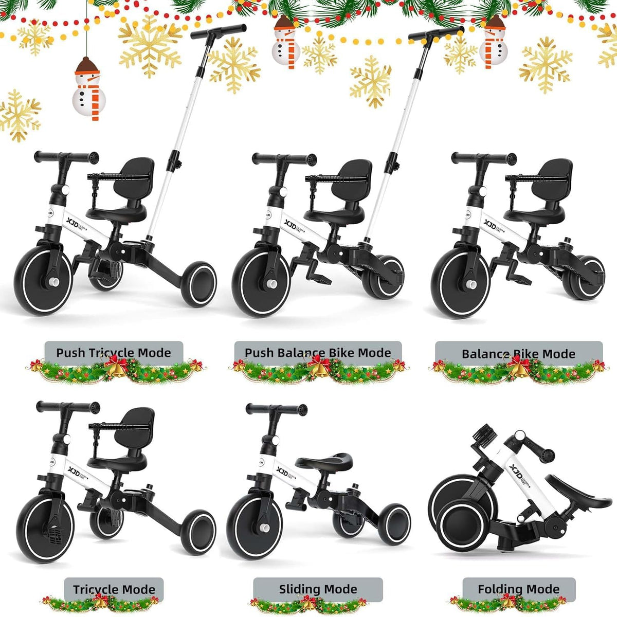 Glaf white toddler tricycle with parent push handle - view 7