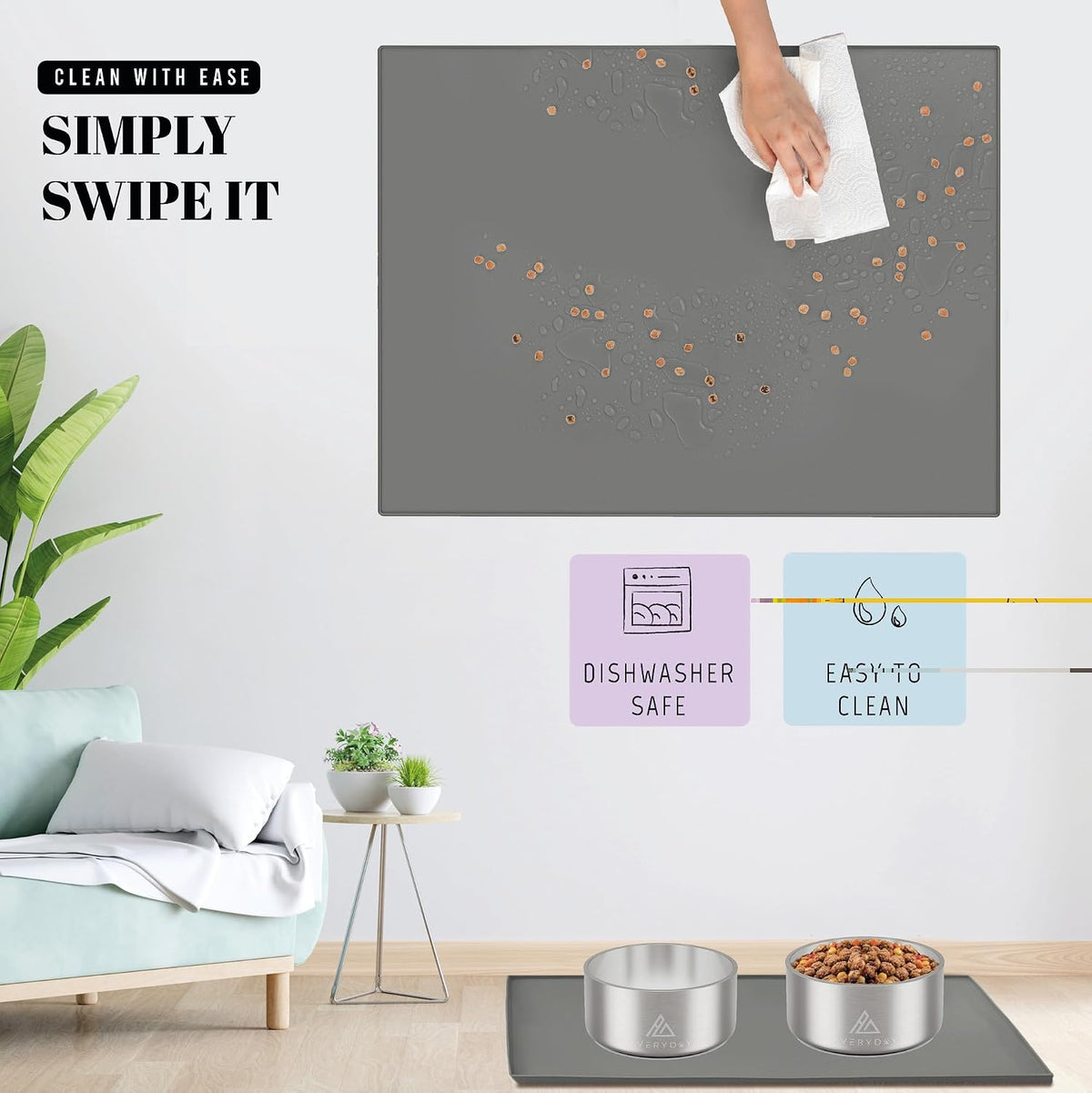 AVERYDAY 32x24 Waterproof Silicone Dog Food Mat - Grey / 23" x 16" - image 4