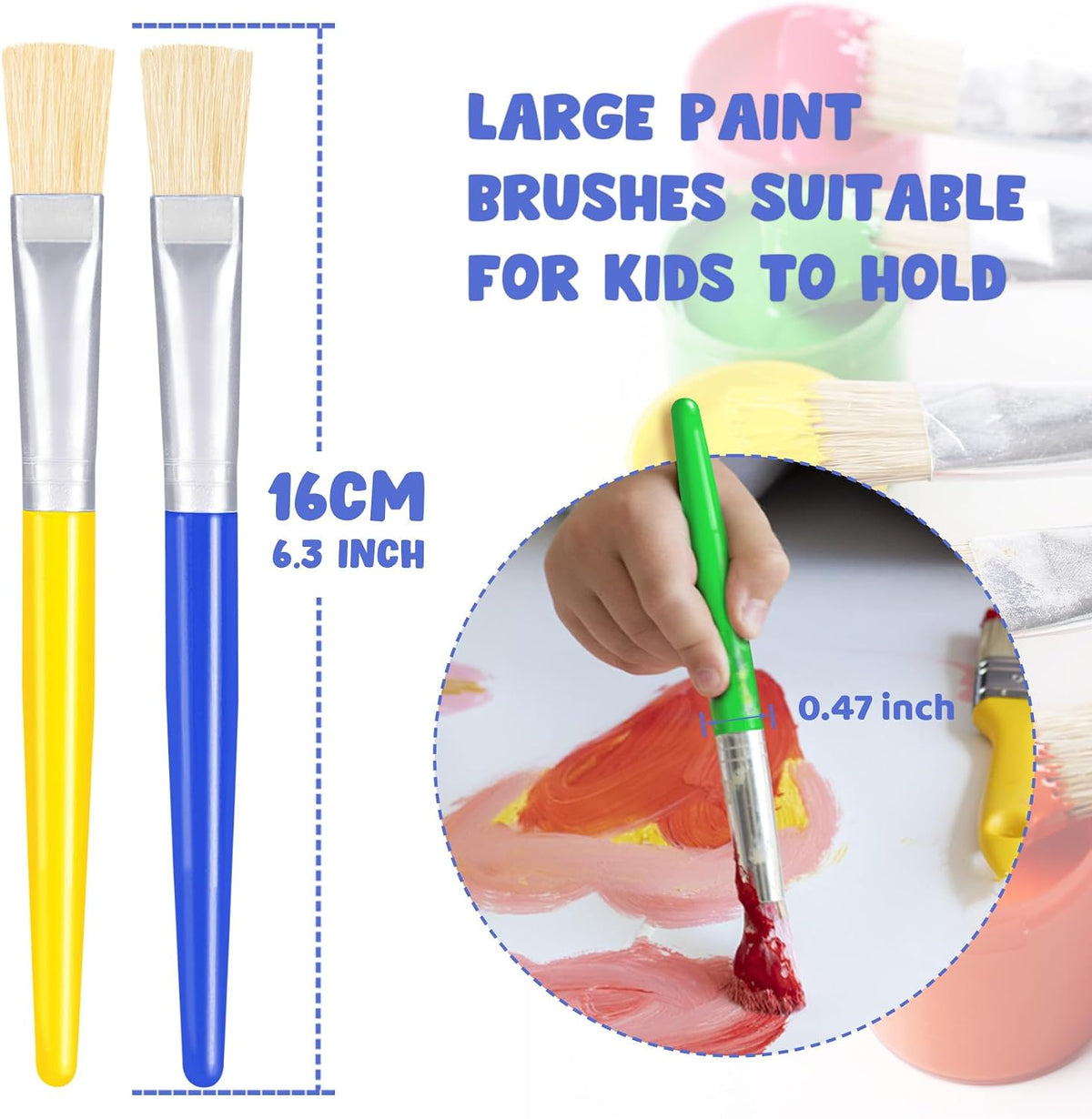 Joyooss kids paint brushes 12 pack, 6 round and 6 flat brushes with colorful plastic handles - view 12