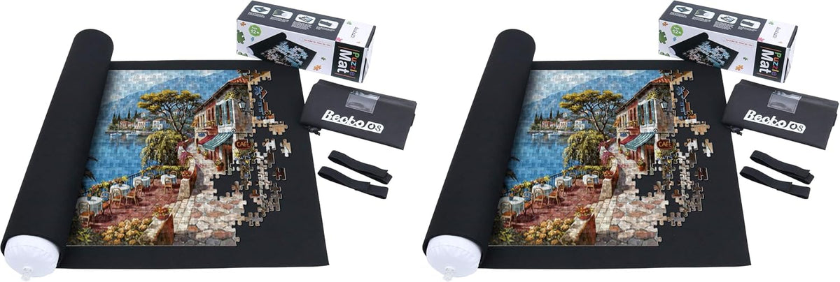 Becko US 1500 Piece Jigsaw Puzzle Mat Roll Up with Drawstring Storage - 1500 piece (Pack of 2)