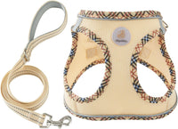 Hipubby Dog Harness Small Sized and Leash Set - Khaki/Tirm / XS (Chest: 12.5"-14")