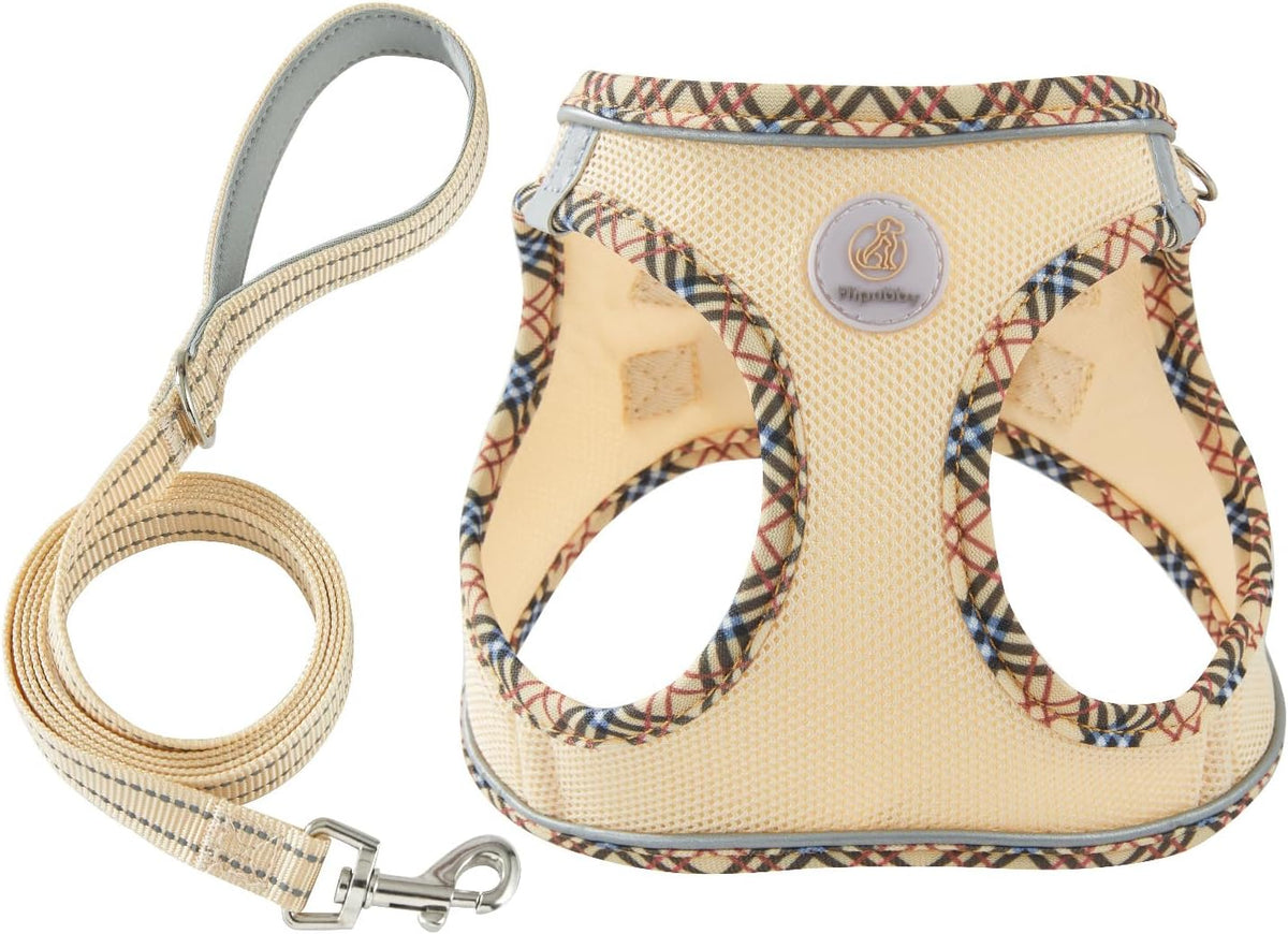 Hipubby Dog Harness Small Sized and Leash Set - Khaki/Tirm / XS (Chest: 12.5"-14")