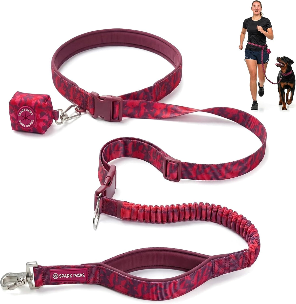 Spark Paws Hands Free Dog Leash - Fuchsia Camo