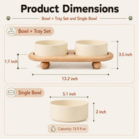 Cat Bowls Set of Two, 5.1” Ceramic Cat Food Bowls - Light Yellow / 2 Bowls+Tray - 5.1" - image 2