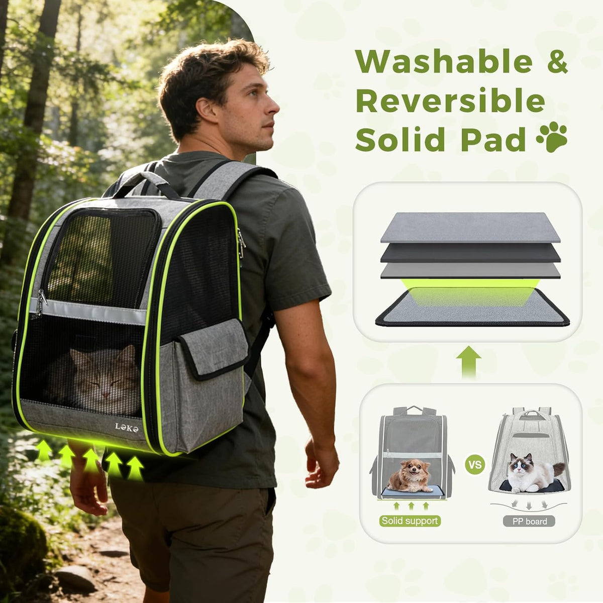 Lekereise Dog Carrier Backpack for Small Medium Dogs Cats up to 18 lbs - Gray / L-Mesh Window - image 3