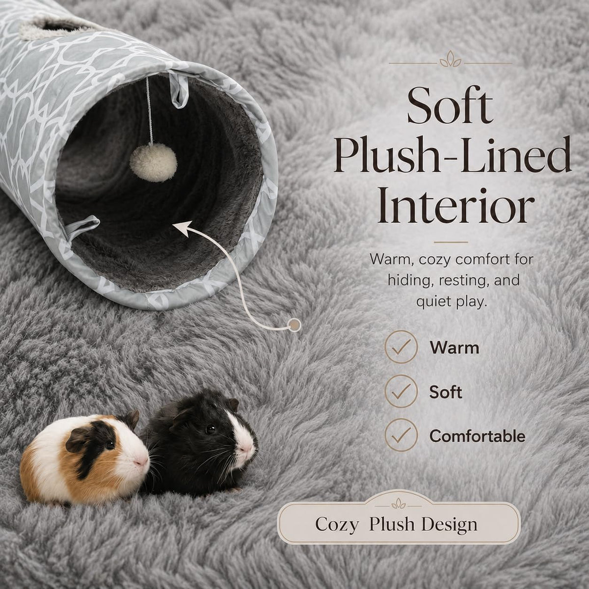 Plush Inside 3-Way Shape Small Animals Tube Tunnel – Essentials for Small Pets - S - image 2
