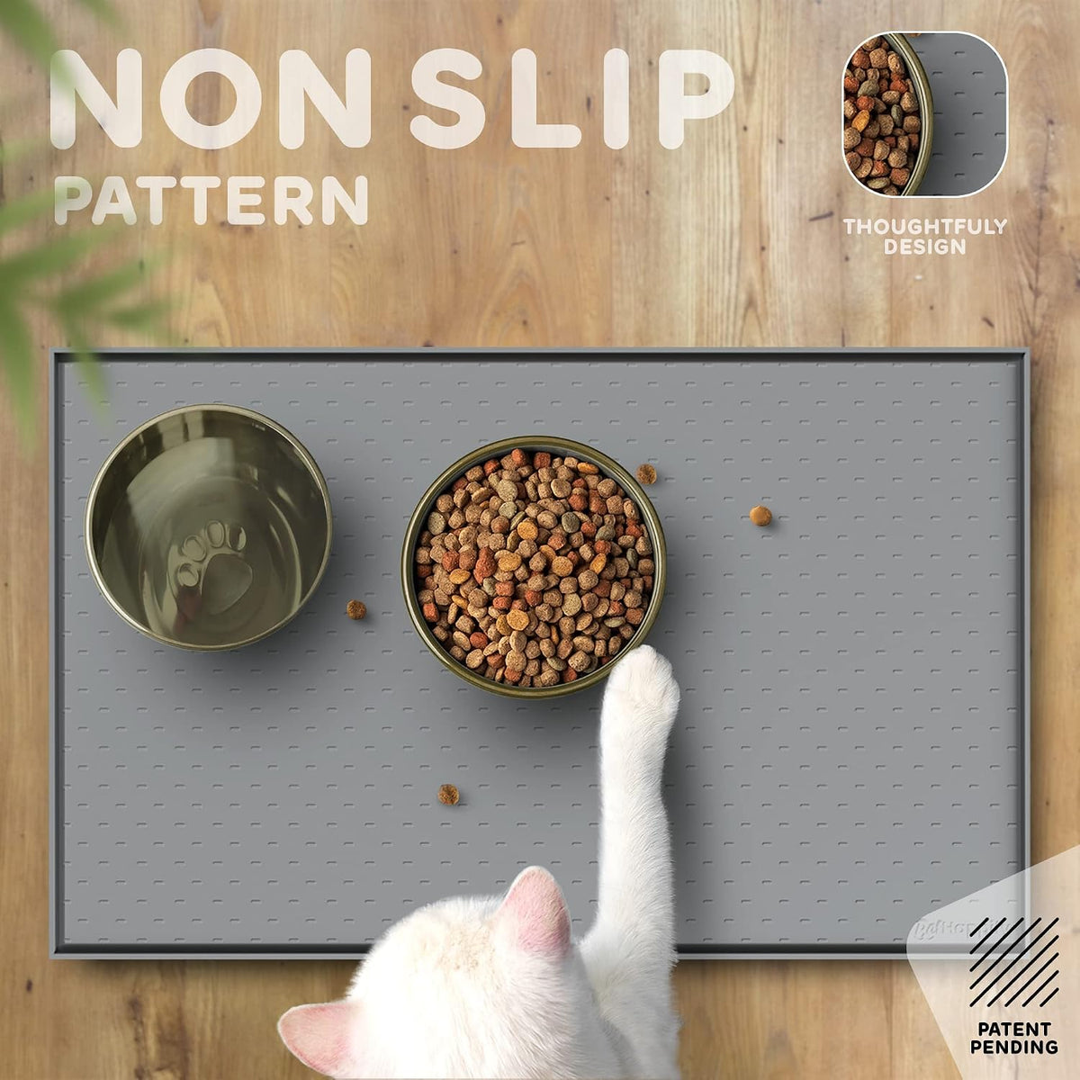 Dog Food Mat - Raised Edges Dogs Mat for Food and Water Prevent Spill, Waterproof Cat Food Mats - 18.5"L x 11.5"W / Gray - image 4