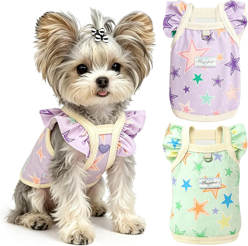 2Pack Dog Cooling Vest for Small Dogs Summer T-Shirt UPF Sun - Purple&Green / XX-Small