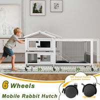 Rabbit Hutch Outdoor Indoor Bunny Hutch with Run 2-Story Large Rabbit Cage on 6 Wheels, 3 Leak Proof Trays, Ramp, Waterproof Roof for Small to Medium Animals, Expandable Design