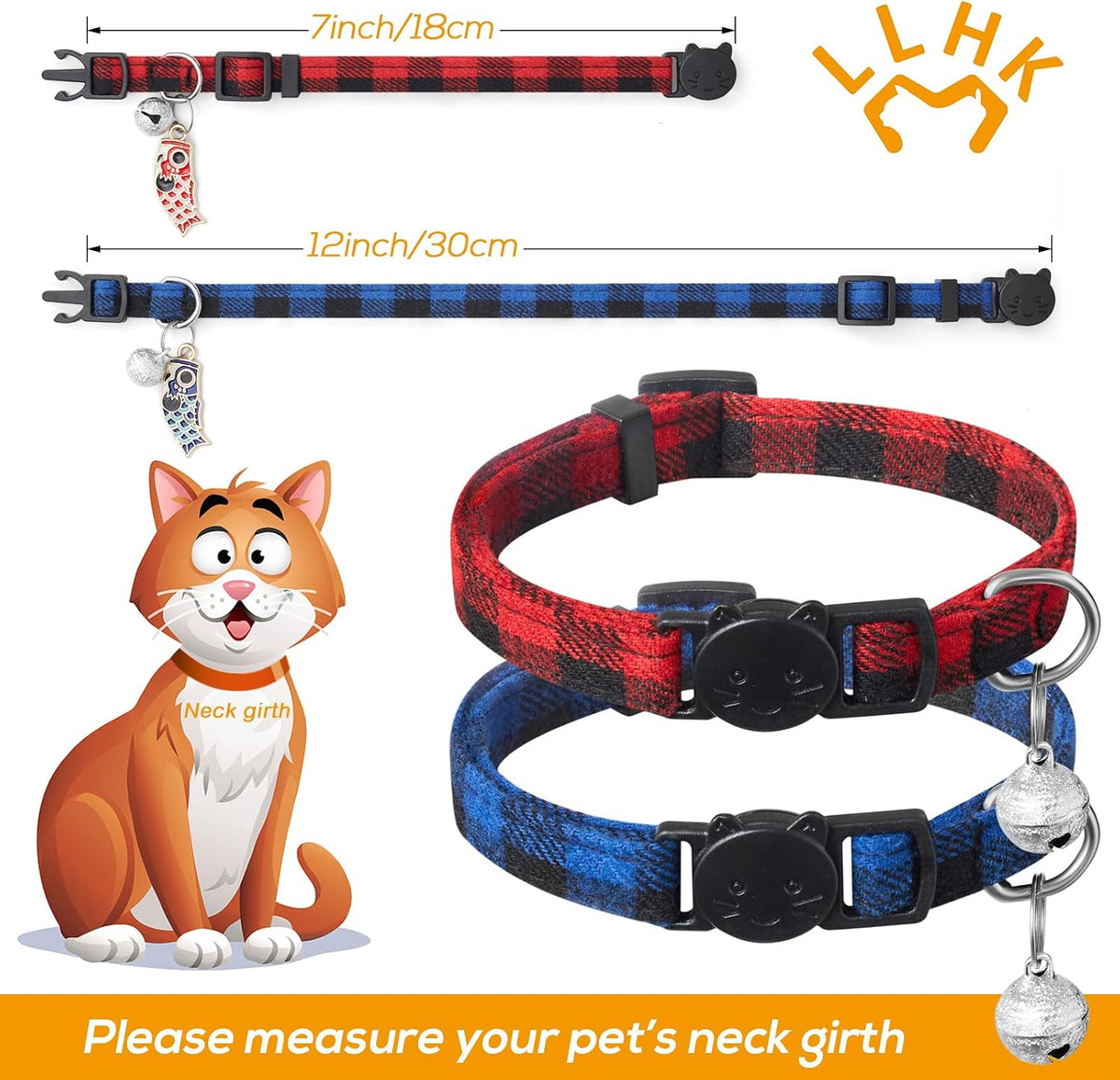 LLHK 4 Pack Halloween Cat Collar with Bow Tie and Bell - Plaid - image 4