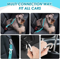 SlowTon Dog Seatbelt, 2 Pack Adjustable Heavy Duty Dog Safety Seat Belt – Essentials for Dogs - Light Blue / Seatbelt Clip + Carabiner - image 2
