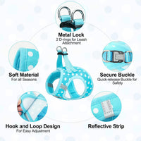 Small Dog Harness and Leash Set, No Pull Puppy Pet Vest, S - XSmall(Chest Girth 13" - 14.5") / Blue Polka Dots - image 2