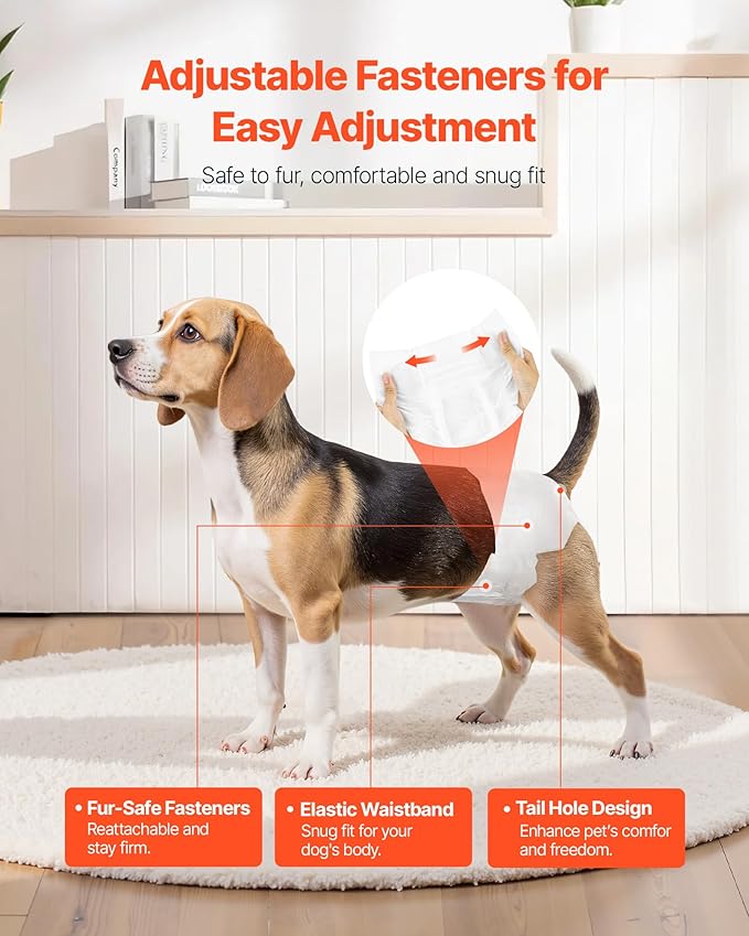 VEVOR Disposable Dog Diapers, Super Absorbent Female Dog Diapers, 360° Leak-Proof Female Doggy Pet Diaper with Wetness Indicator for Heat Period, Training, Incontinence - S, 144 Count (2 Packs of 72)