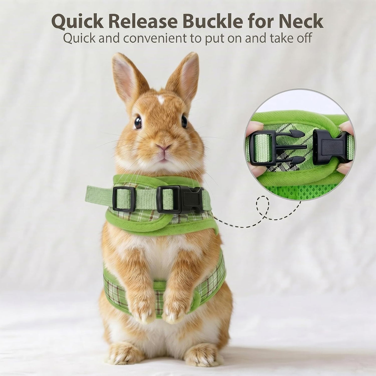 Plaid Breathable Rabbit Harness and Leash Set Escape Proof - Green / S - image 2