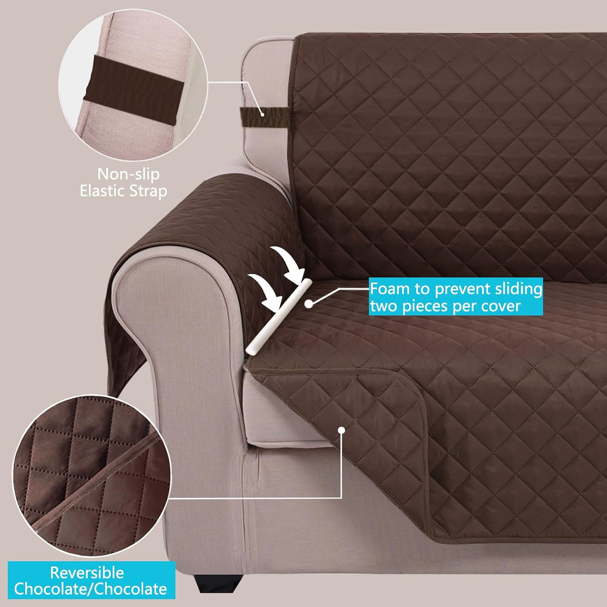 U-NICE HOME Loveseat Sofa Cover for 2 Cushion Couch, Dark Grey – Essentials for Pets - Chocolate/Chocolate / 68"sofa L - Large - image 4
