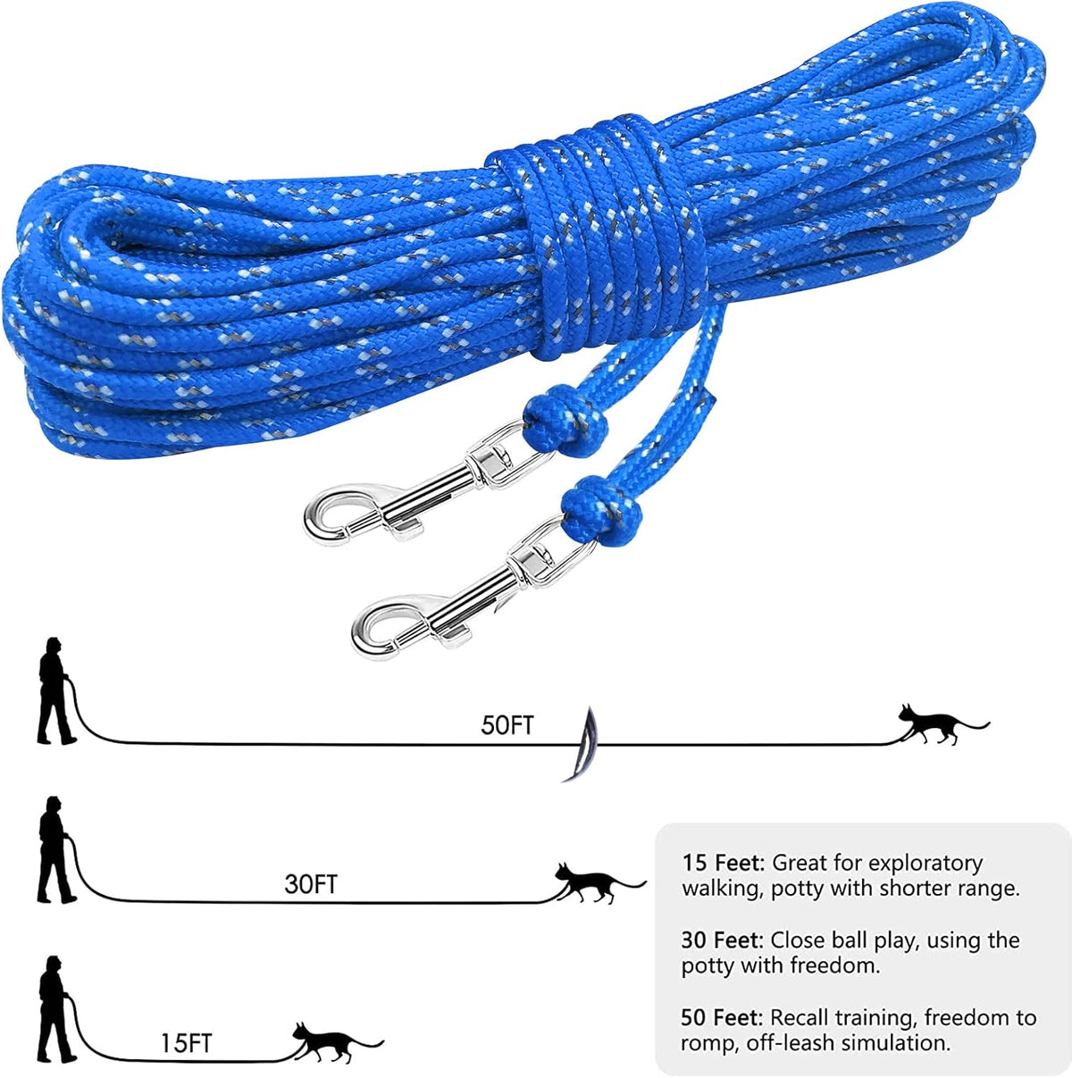 Reflective Cat Long Leash 15 FT - 50 FT / Blue - image 3