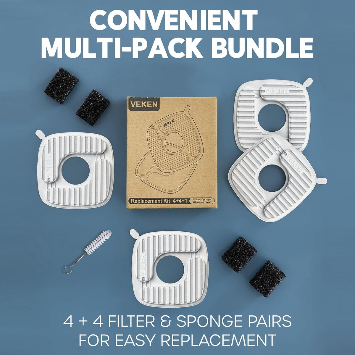 Veken Cat Water Fountain Filters, F1 Series - 4 Filters+4 Sponges (1 month supply) - image 4