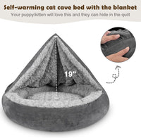 JOEJOY Small Dog Bed Cat Bed with Hooded Blanket - M(26" x 26" x 8") / Dark Grey - image 3