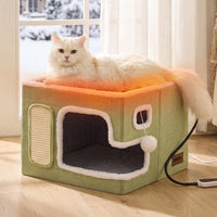 Heated Cat House Bed for Indoor Cats - Green / Large / With Heating Pad