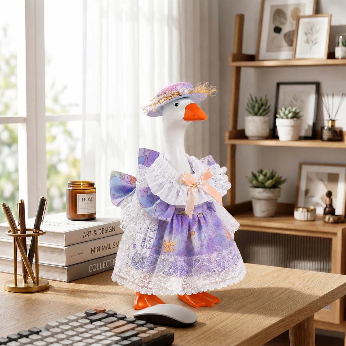 7inch Desk Goose Outfits, Mini Desktop Goose Clothes with Sunglasses & Necklaces, Brown Leopard - Dress Purple / 7 Inch - image 4