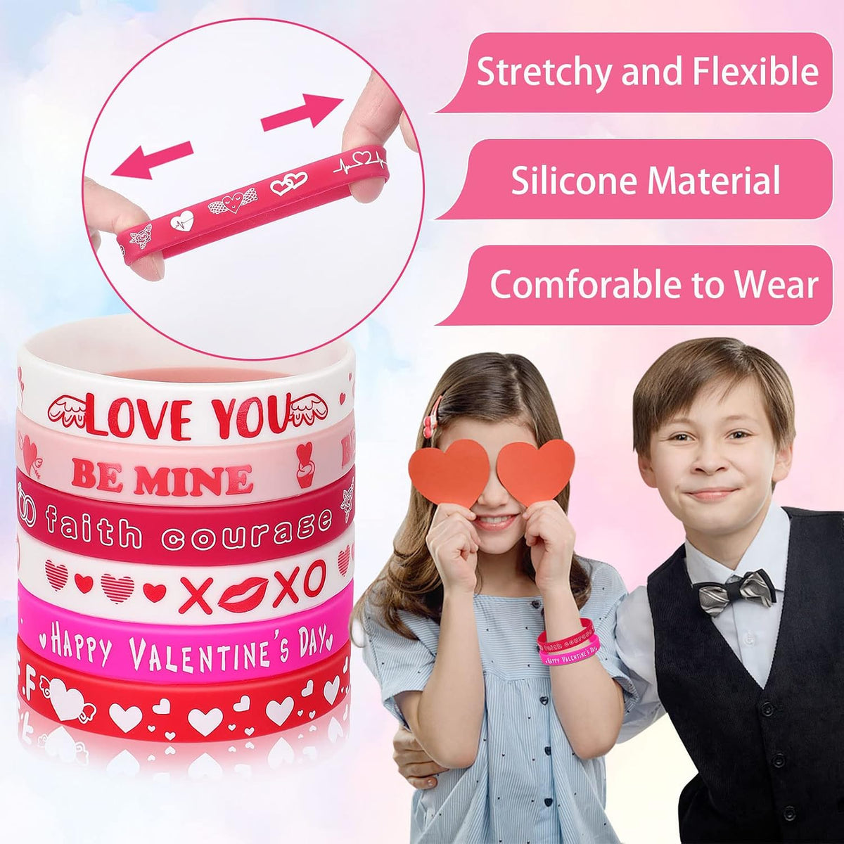 JUNEBRUSHS 24pcs Halloween Silicone Bracelets - Valentine Style - image 4