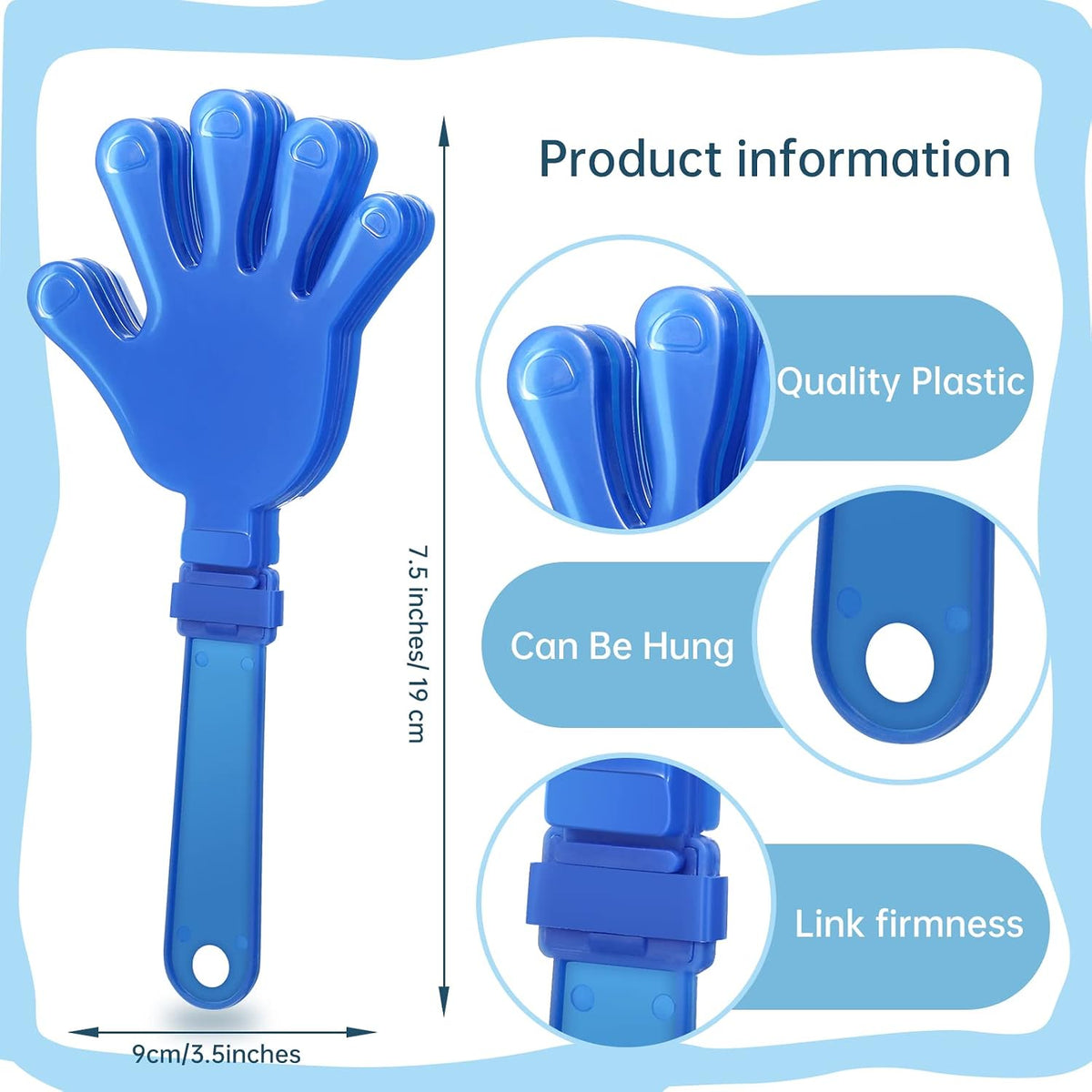 24 royal blue plastic hand clapper noisemakers, 7.5 inches long - view 32