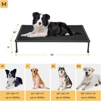 Veehoo Chewproof Elevated Dog Bed - Cooling Raised Pet Cot, Breathable Mesh, Washable & Non-Slip for Medium Dogs, Indoor/Outdoor, Black Mat and Black Frame, 32x25inches (Model CWC2203A03)