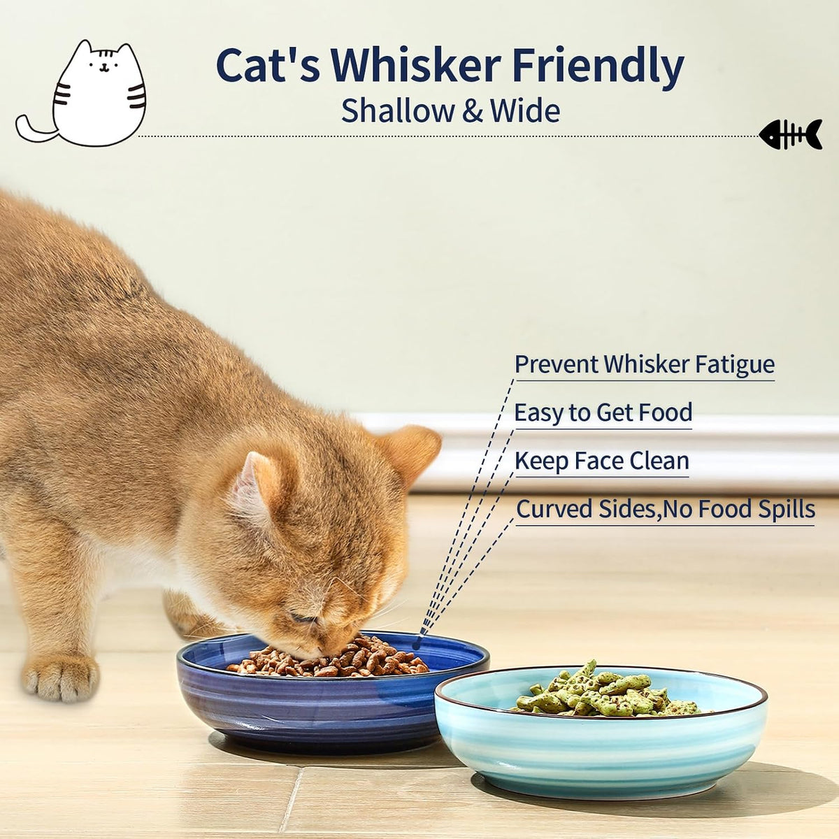 Selamica Ceramic Cat Bowls Set of 6 - 5.6 Inch, Set of 4 / Gradient Blue - image 2