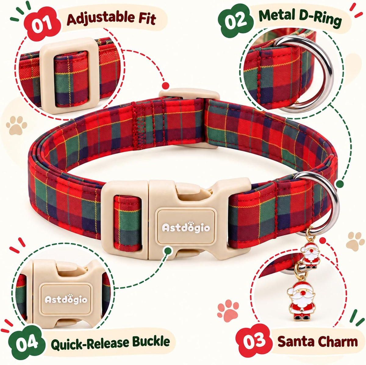 Medium Dog Collars for Male Dogs - Classic Christmas Plaid / L - image 3