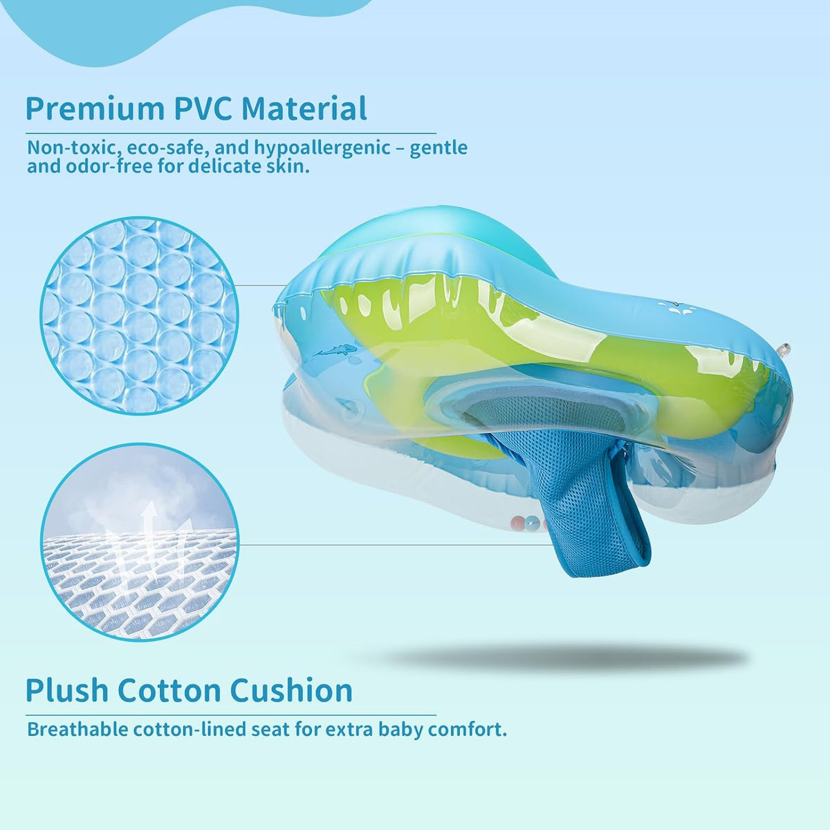 Swimbobo Inflatable Baby Swim Float with Sun Canopy Size Improved - Large / Blue Dolphin - image 2