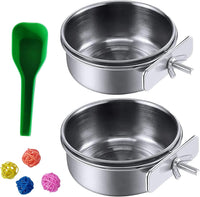 Parrot Feeding Dish Cups,Stainless Steel Bird Food Water Bowl Parakeet Feeder Birds Cage Ball Toys - 【2 PCS】 / 【L:5.5x2.0 Inches】